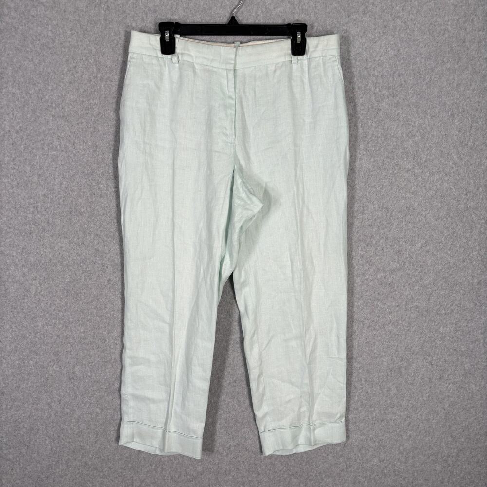 J‎ Crew Linen Pants Size 14 Light Blue Crop Cuff Pockets Nautical Grandma Pastel